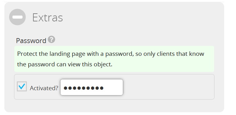 Extras section with password option