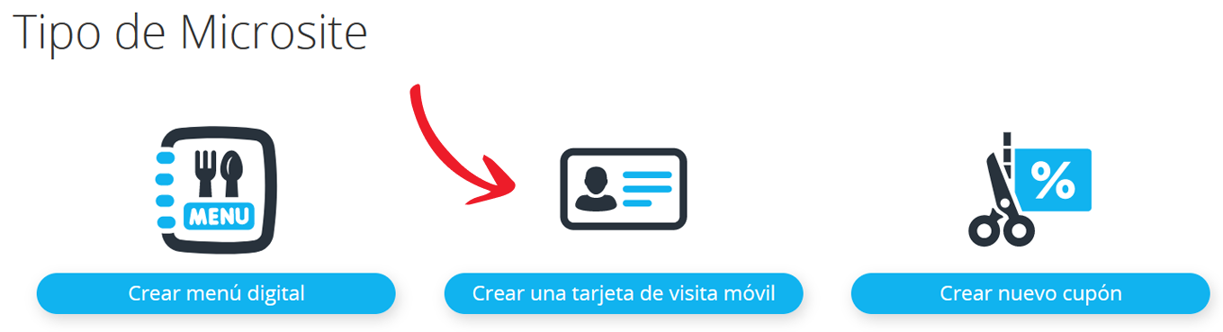 Tipos de Microsites. Menú digital, tarjeta de visita y cupón