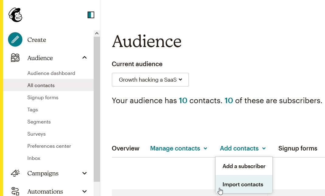 update audience of an existing mailing list