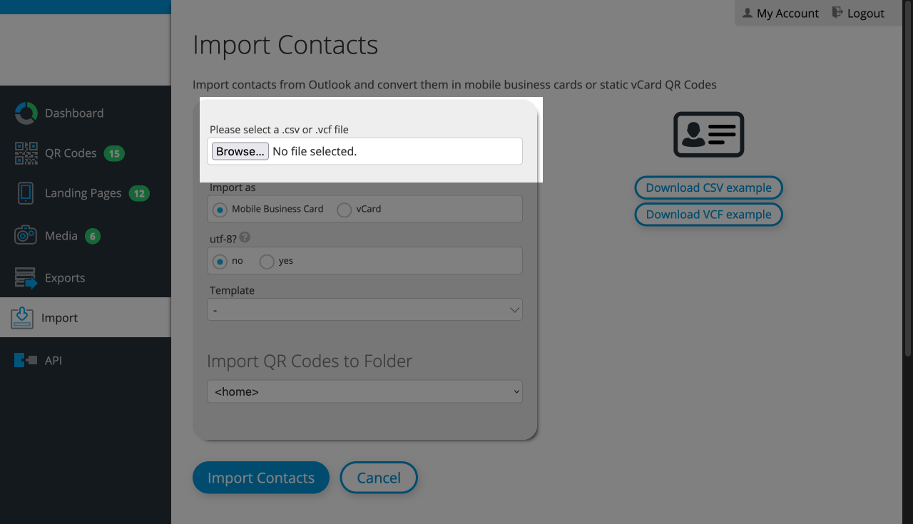 Upload your contacts file