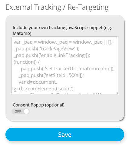 External tracking custom JS settings