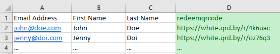 merging csv file with new column redeemqrcode