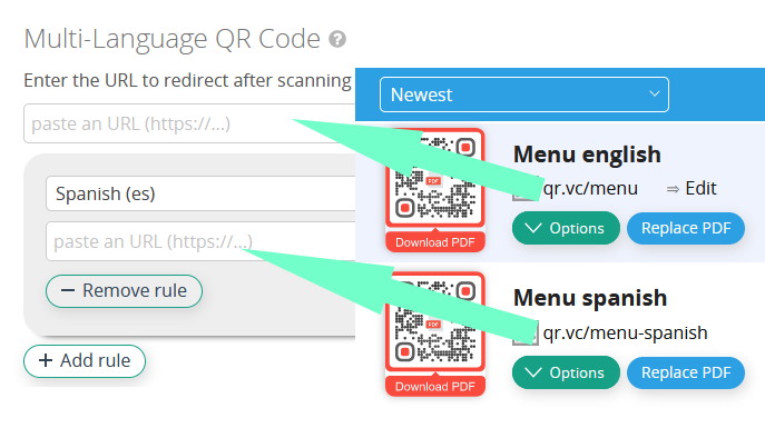 Assign PDF QR Codes to languages