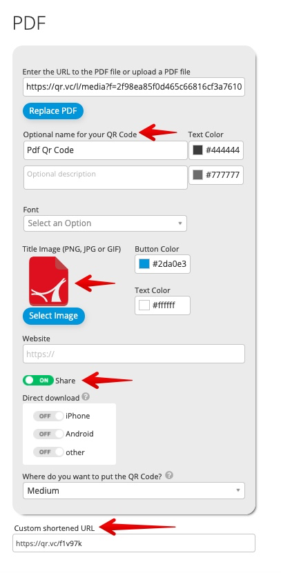 Creating a PDF QR Code, Sharing Options