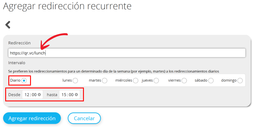 Editor para agregar redirecciones recurrentes