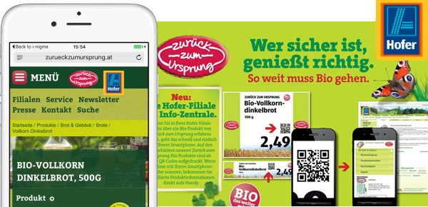 QR Code on Hofer advertising to product website on smartphone