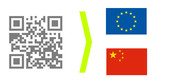 qr code with european and chinese country flag
