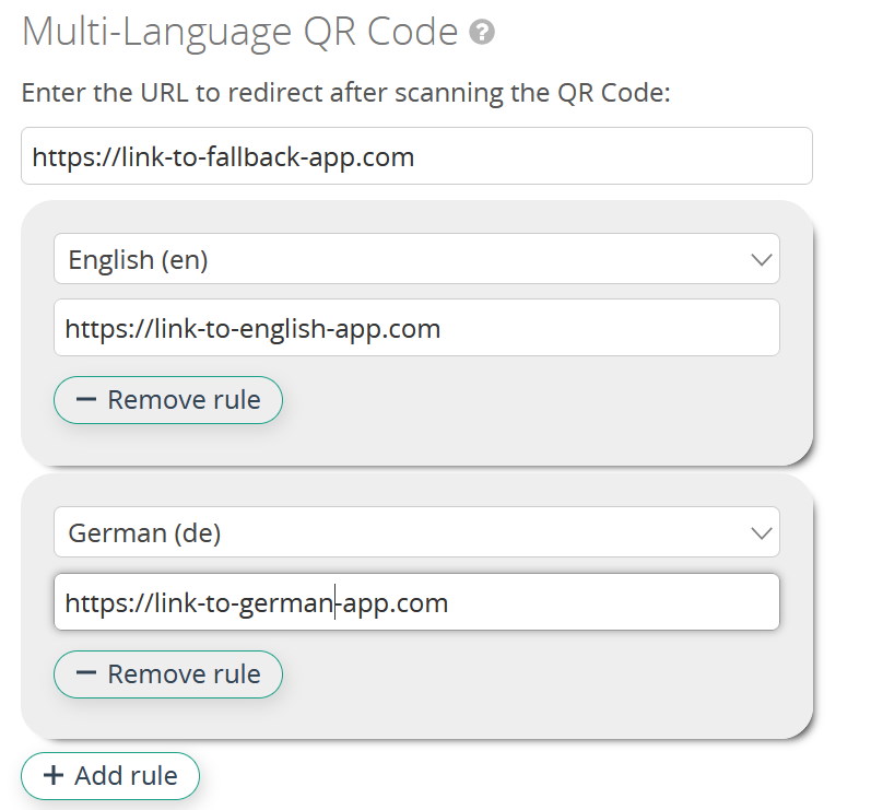 Multi-language QR code with fallback-link and link to english und german App